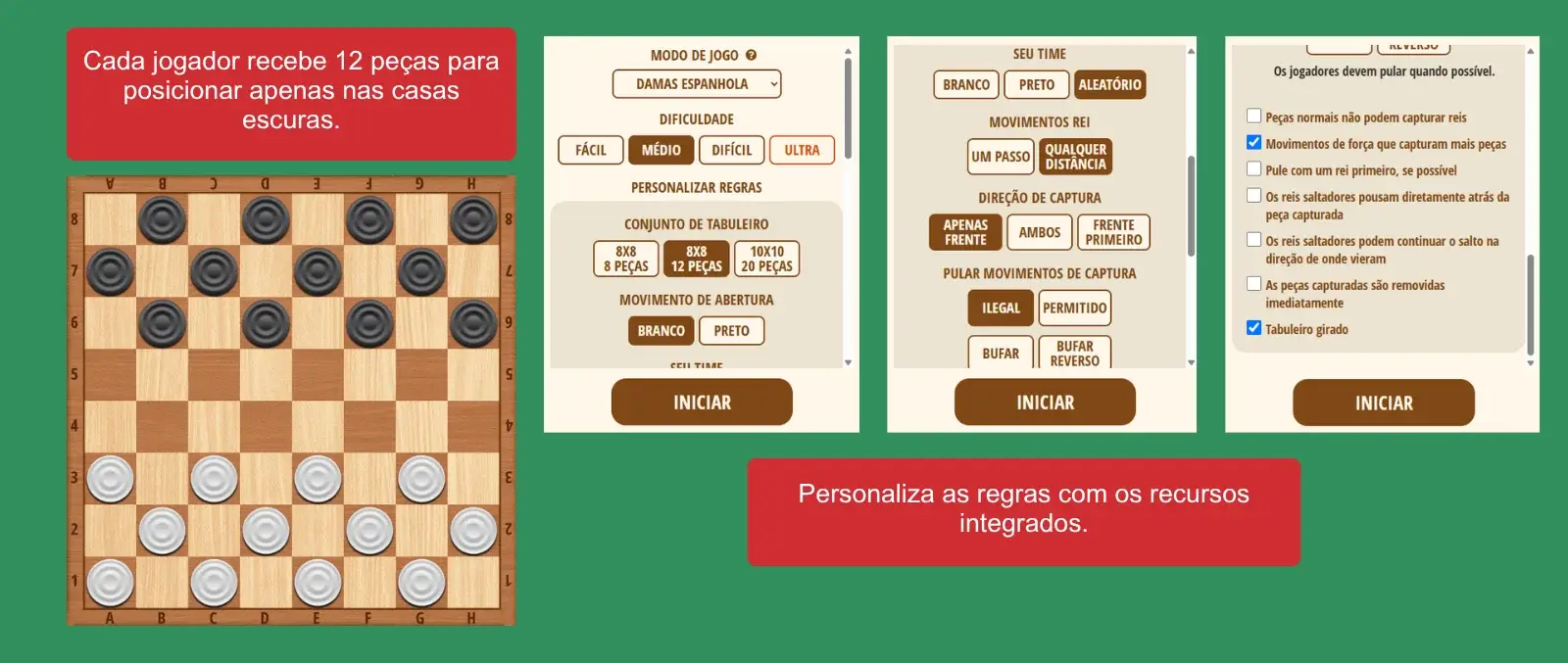 Configuração das damas
